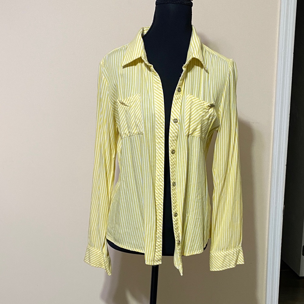 Guess Yellow Striped Button Down Shirt